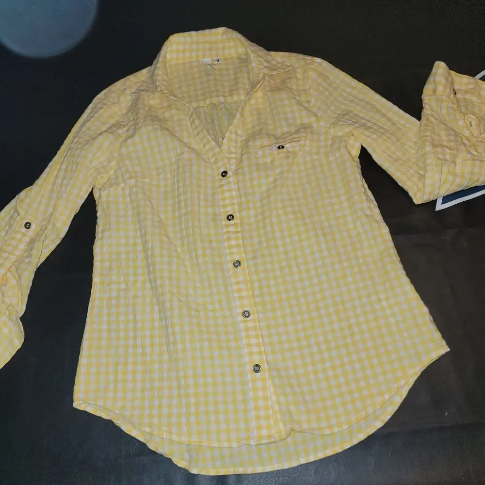 Nwot Kut From The Kloth Womens Yellow White Gingham Long Sleeve Shirt Sp Small P